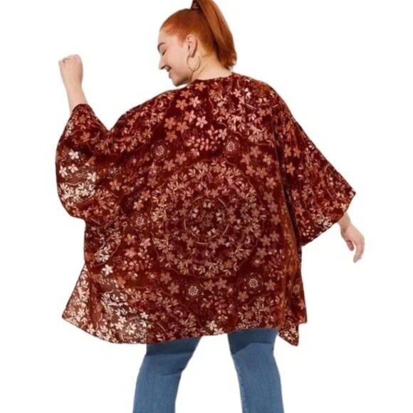 Torrid Womens Velvet Burnout Ruana Rust One Size Kimono Top OS - Picture 10 of 10